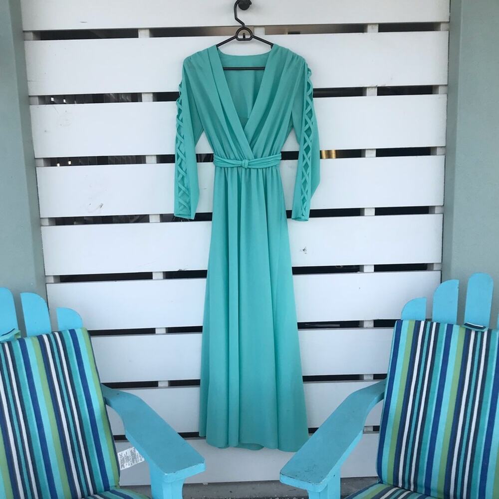 VTG 60s 70s retro handmade one of a kind maxi dress with arm cutouts - Picture 7 of 10